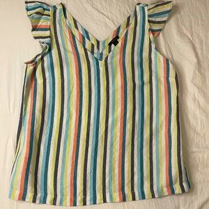 LOFT striped flutter sleeve linen shirt pink blue green women extra small